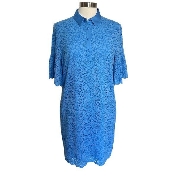 Banana Republic L Cornflower Blue Lace Flutter Sleeve Collared Polo Knee Length - Picture 4 of 14